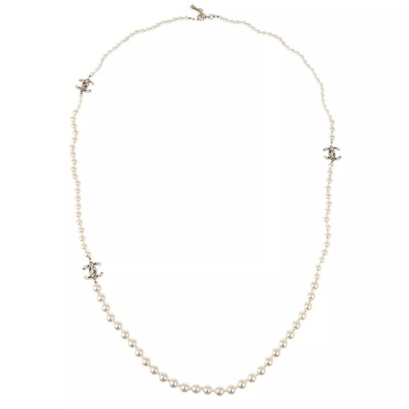 Chanel Gold Chain Artificial Pearl Rhinestone Necklace - Picture 1 of 5